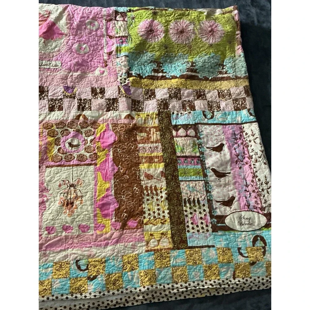 2009 Handmade Patchwork Quilt 86x74 Floral  Appliqué Machine Signed Quilted READ